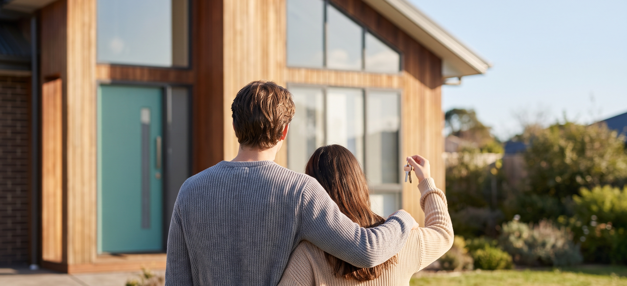 Couple holding the keys to their new home