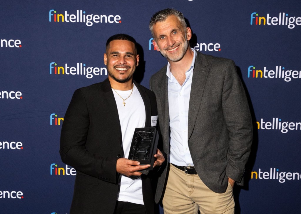 Frontline Financial team at Fintelligence Broker Awards FY25 โ Hassan Arif JP and Sham celebrating Vehicle and Equipment Finance win